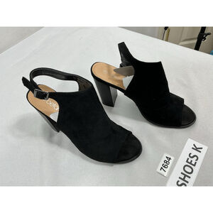 Womans Betan Slingback Peep Toe Booties 10 Black Stacked Heel